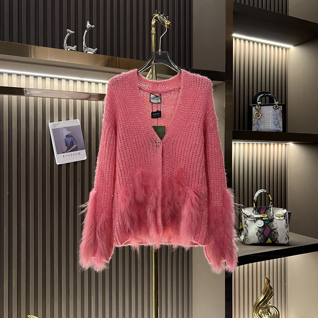 【二哥专属编号07】温柔风V领针织开衫女秋冬毛衣毛绒外套2409204