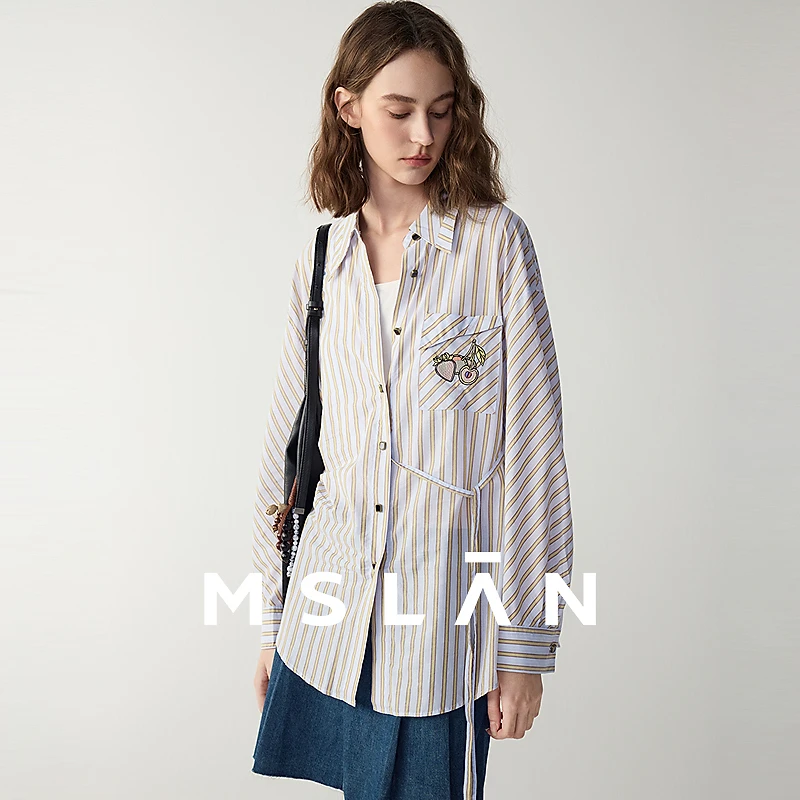 MSLAN【商场同款】新款长袖时尚衬衣休闲小众宽松条纹衬衫 MFCE1403