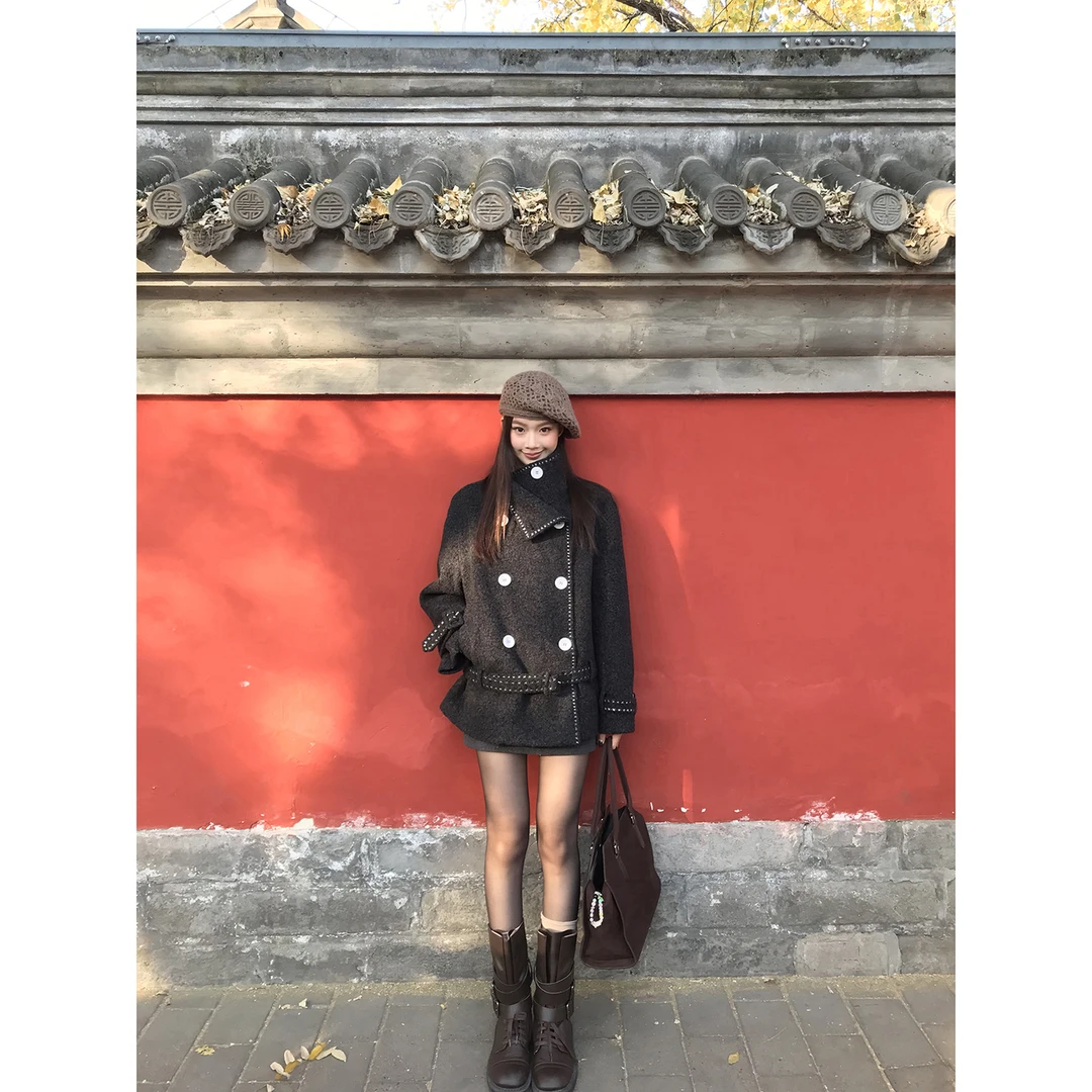 【HRG】冬季韩系设计感高级小众宽松HD毛呢外套254Y4597