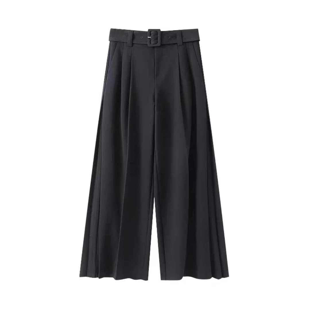 ANS3002艾诺明星同款2025春季新品百搭高腰休闲阔腿裤