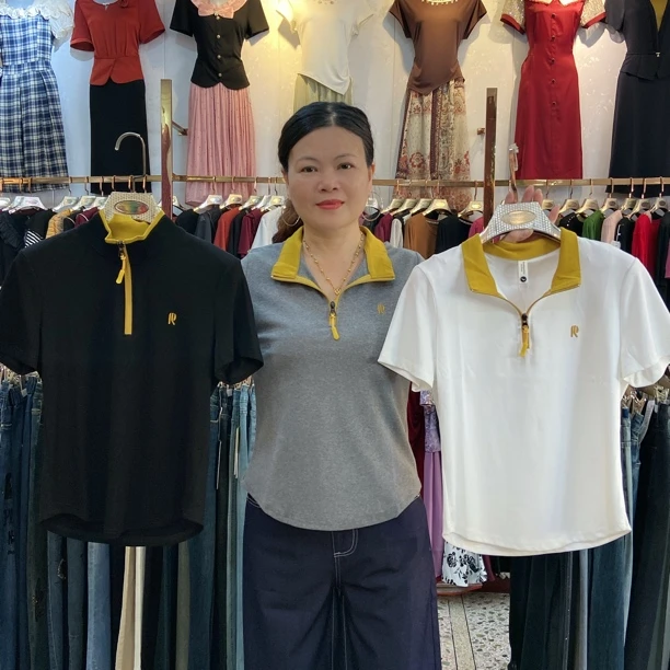 YF！8806#新潮风立领法式棉T