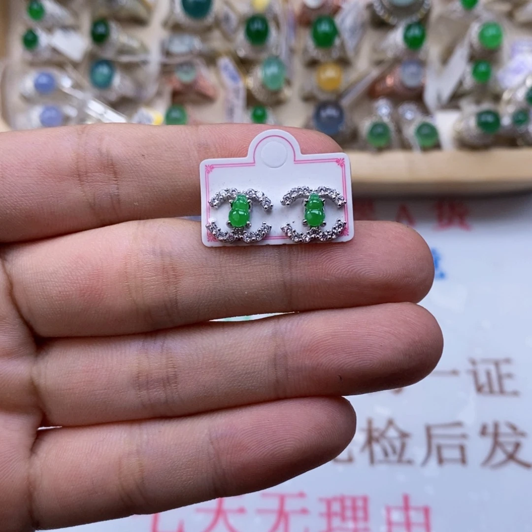 9***妈翡翠戒指银S925镶嵌天然缅甸翡翠a货