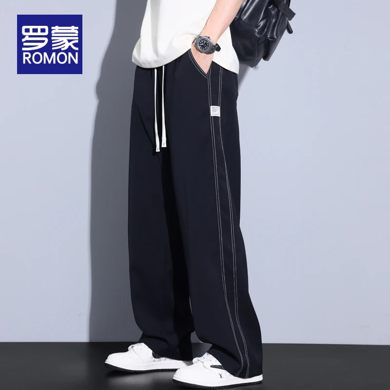 罗蒙男士夏季薄款透气休闲裤2025新款宽松直筒潮流百搭阔腿裤子男