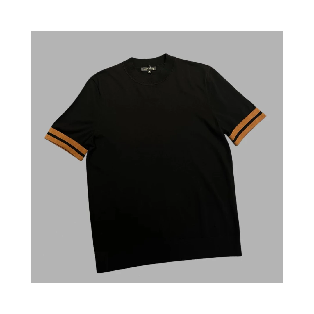 TAROCC男士秋冬羊毛手臂撞色条纹针织圆领短袖毛衣