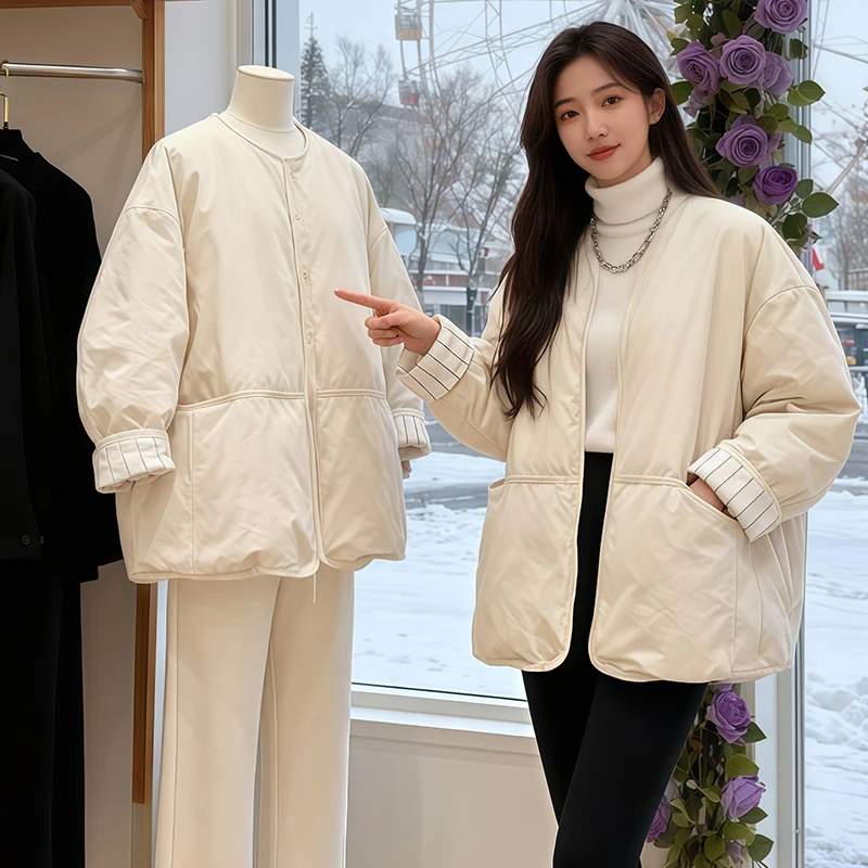 【冬日来信】气质宽松中长款棉服外套2025秋冬新款保暖时尚棉服女装