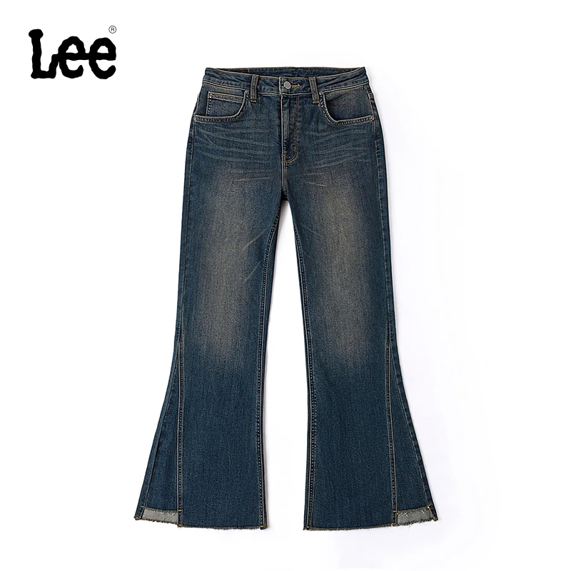 【商场同款-427微喇裤】Lee高腰五袋款设计复古深蓝色女牛仔裤潮流