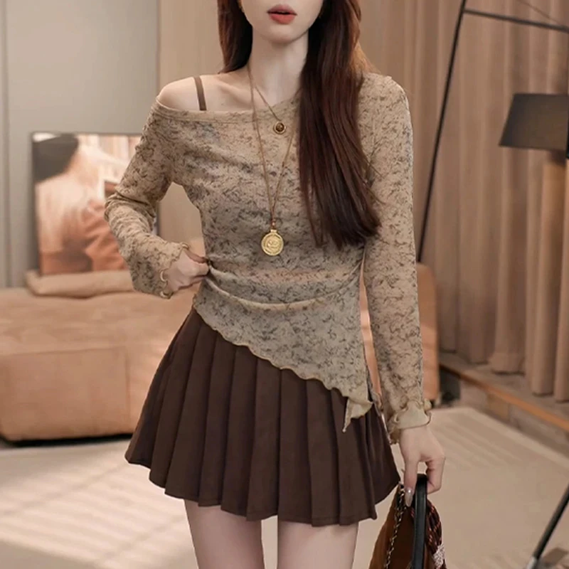 美式碎花薄款长袖T恤女2025秋季新款防晒罩衫显瘦内搭不规则上衣