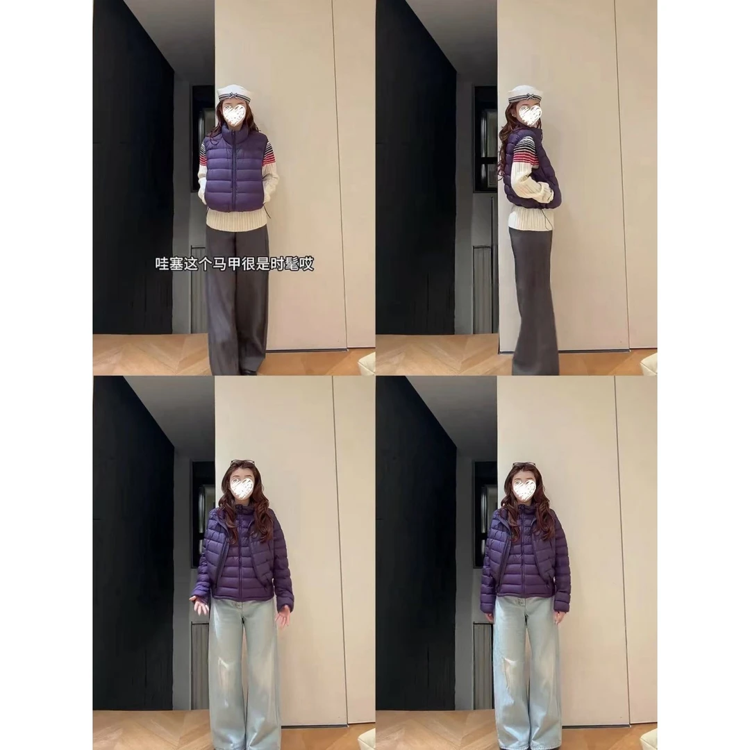 秋冬新款绗缝轻薄修身正肩短款连帽棉服外套+正肩马甲  83032