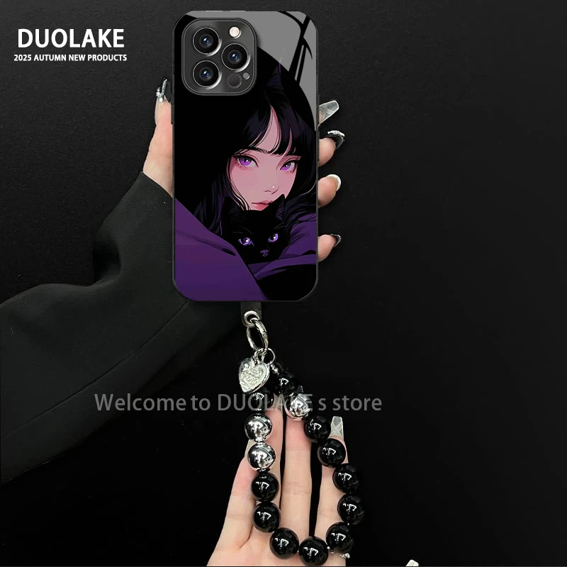 猫咪女孩适用苹果vivo华为oppo小米iPhone17电镀玻璃防摔手机壳潮