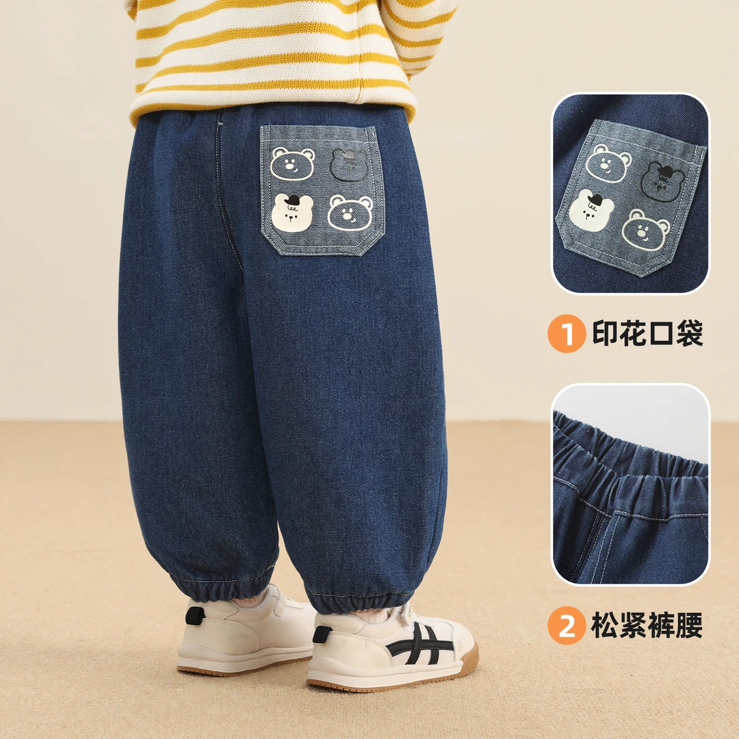 婴儿衣服休闲卡通印花加厚牛仔冬装秋冬儿童男女童宝宝长裤Y10302