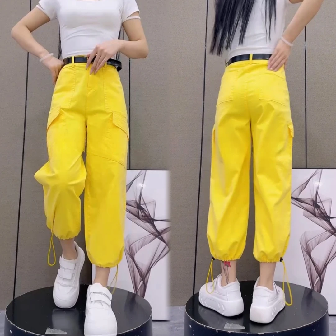 垂感阔腿裤九分夏季薄款宽松显瘦束脚裤女小个百搭抽绳时尚休闲裤