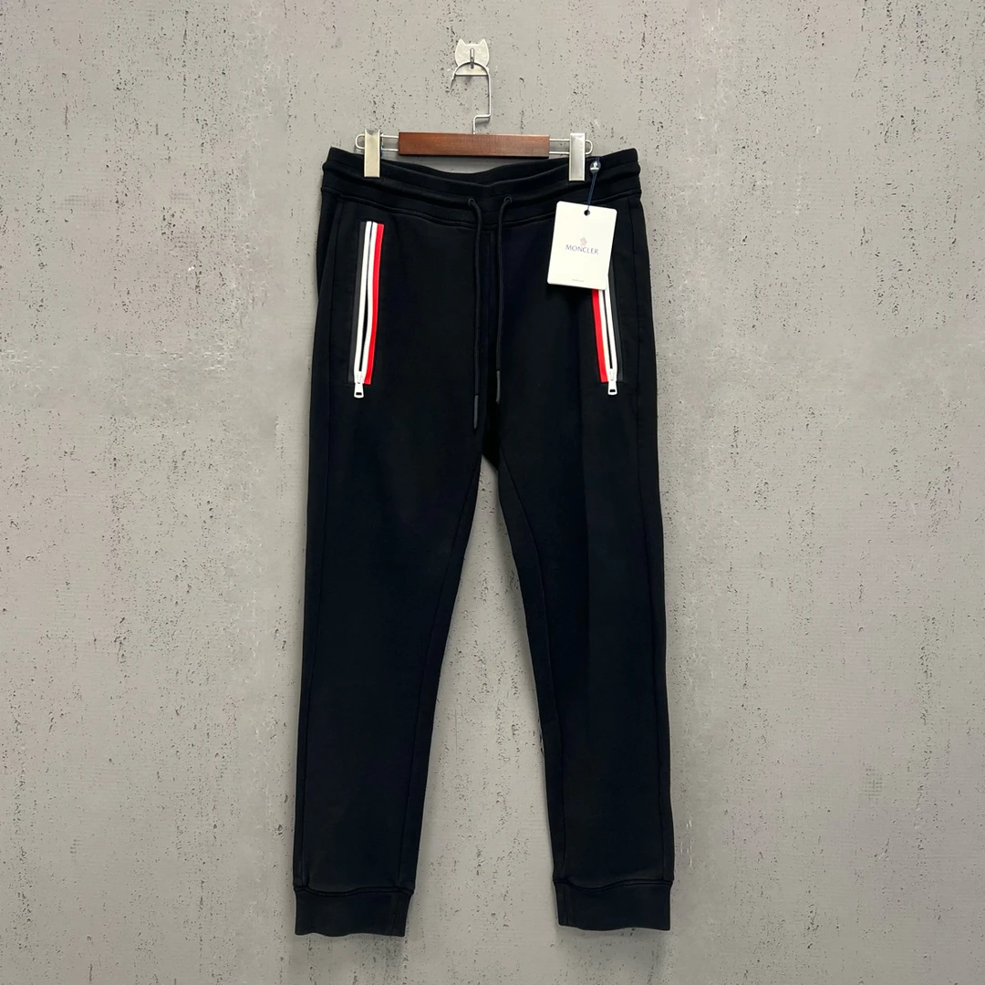99新 MONCLER moncler蒙口黑色拉链彩条后背黑标卫裤L码