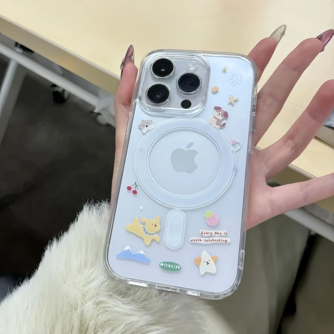 飞虎胜ins风跳跃小狗磁吸适用苹果16/14promax手机壳iPhone13软12