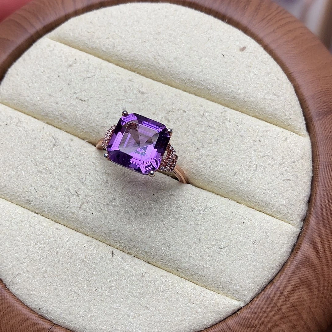 珠宝半成品银S925镶嵌紫晶L 方糖戒指