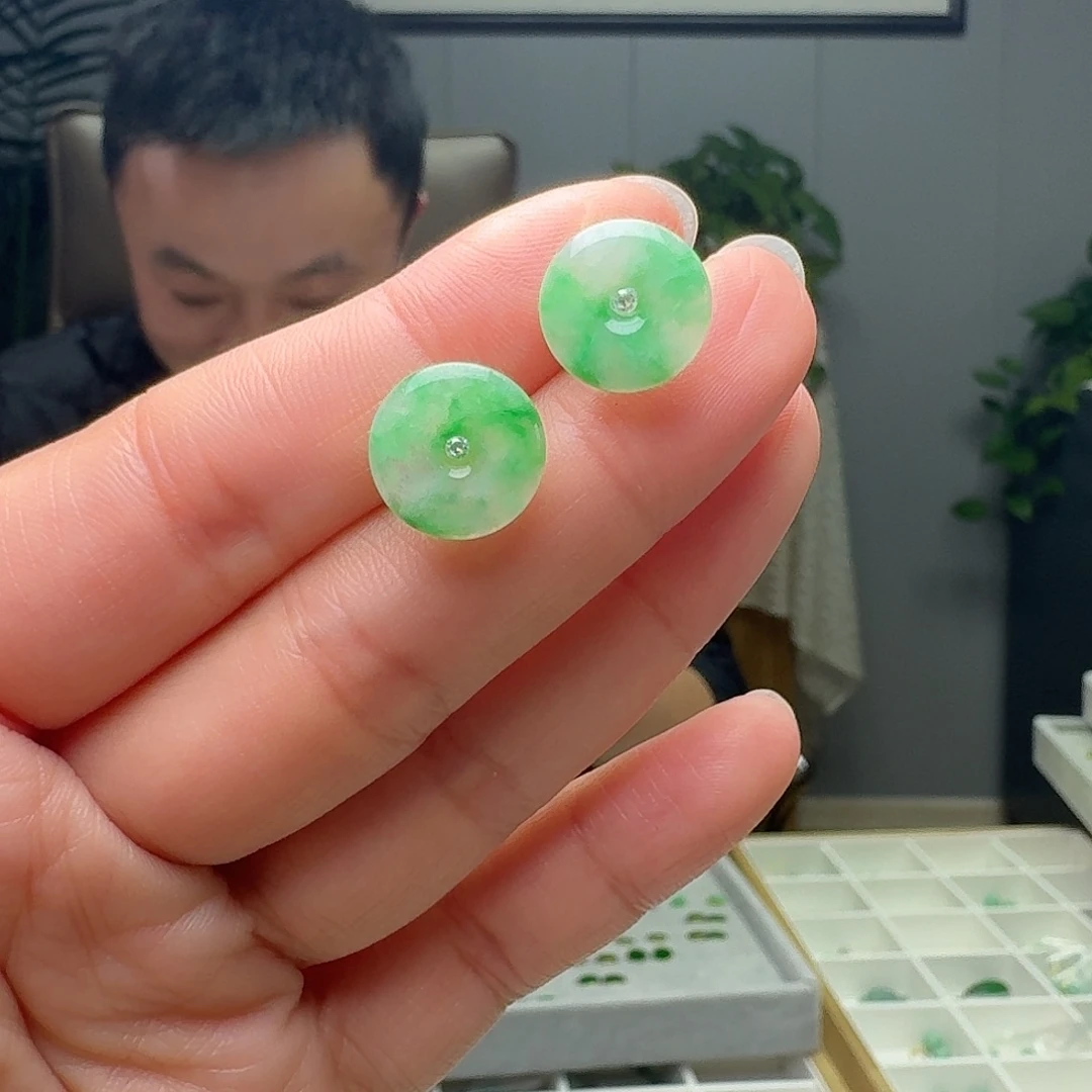 翡翠18K金镶嵌耳饰多样性发货其一