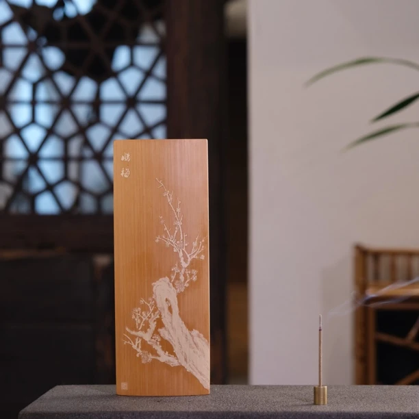 竹雕腊梅茶则陶瓷大号茶具竹制中式家用国风梅兰竹菊高档纯手工