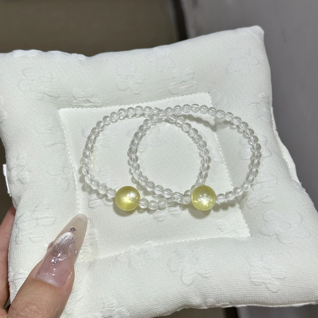 《日落的糖》天然白水晶+金锂云母单珠手串 4mm