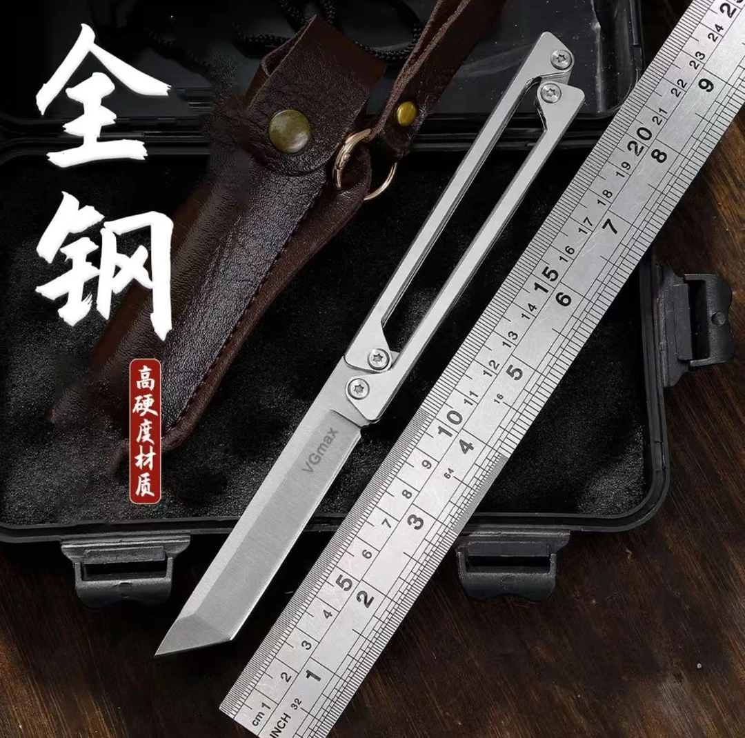 全钢一体伸缩折叠刀便携式野营折刀户外工具轻巧瓜果刀