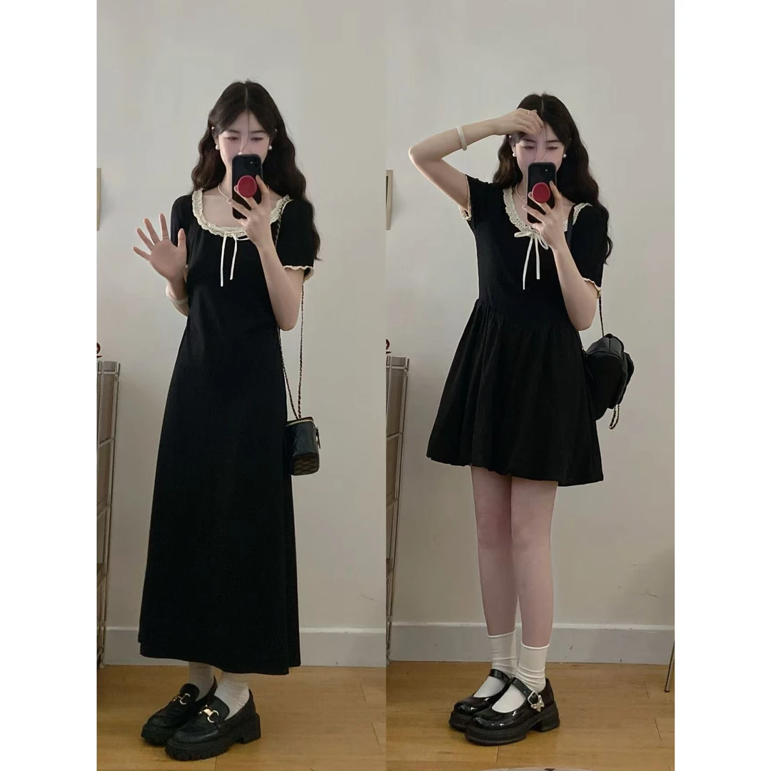 大码女装夏季新款胖MM甜美蕾丝边修身显瘦连衣裙