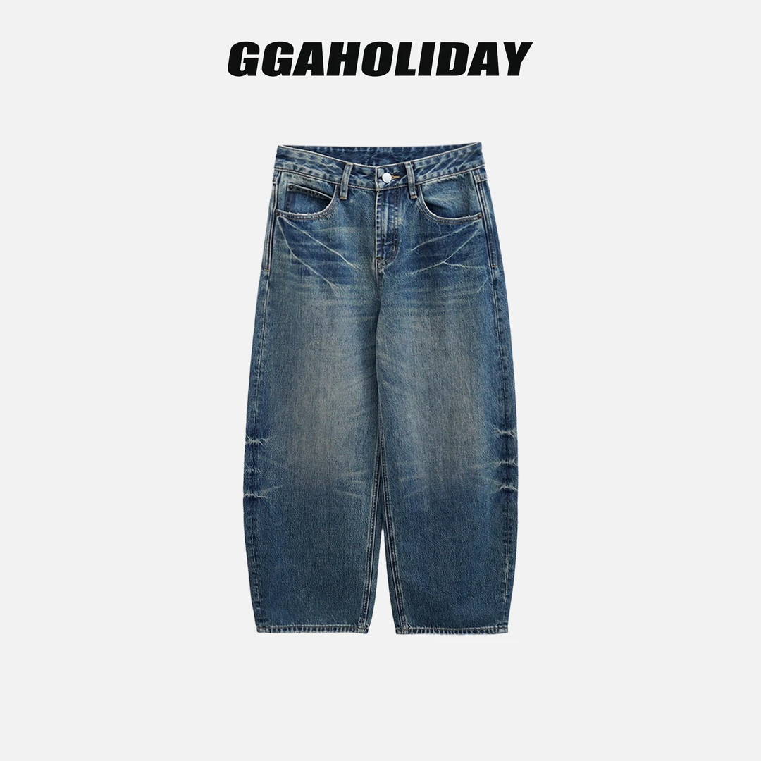 【上新】GGAHOLIDAY时尚复古百搭水洗做旧弯刀长裤牛仔裤-153303