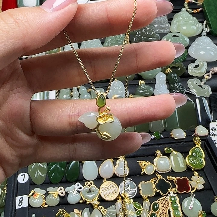 颈饰银S925镶嵌和田玉送链子送绳