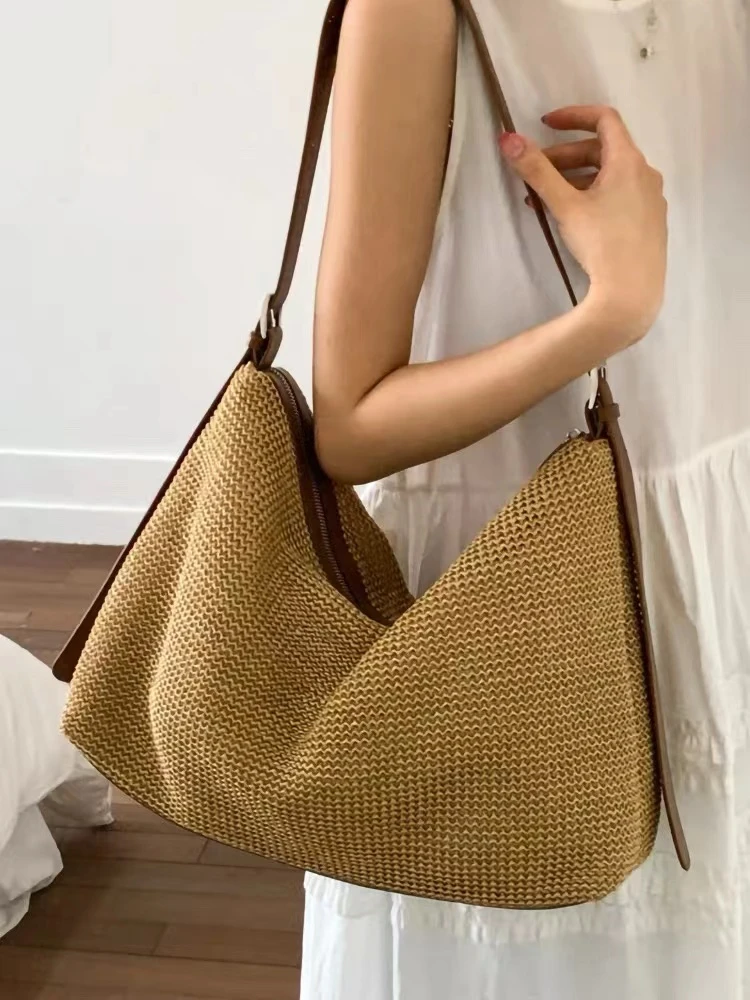 夏天小众编织包包女式2025新款时尚单肩草编包大容量通勤托特包包