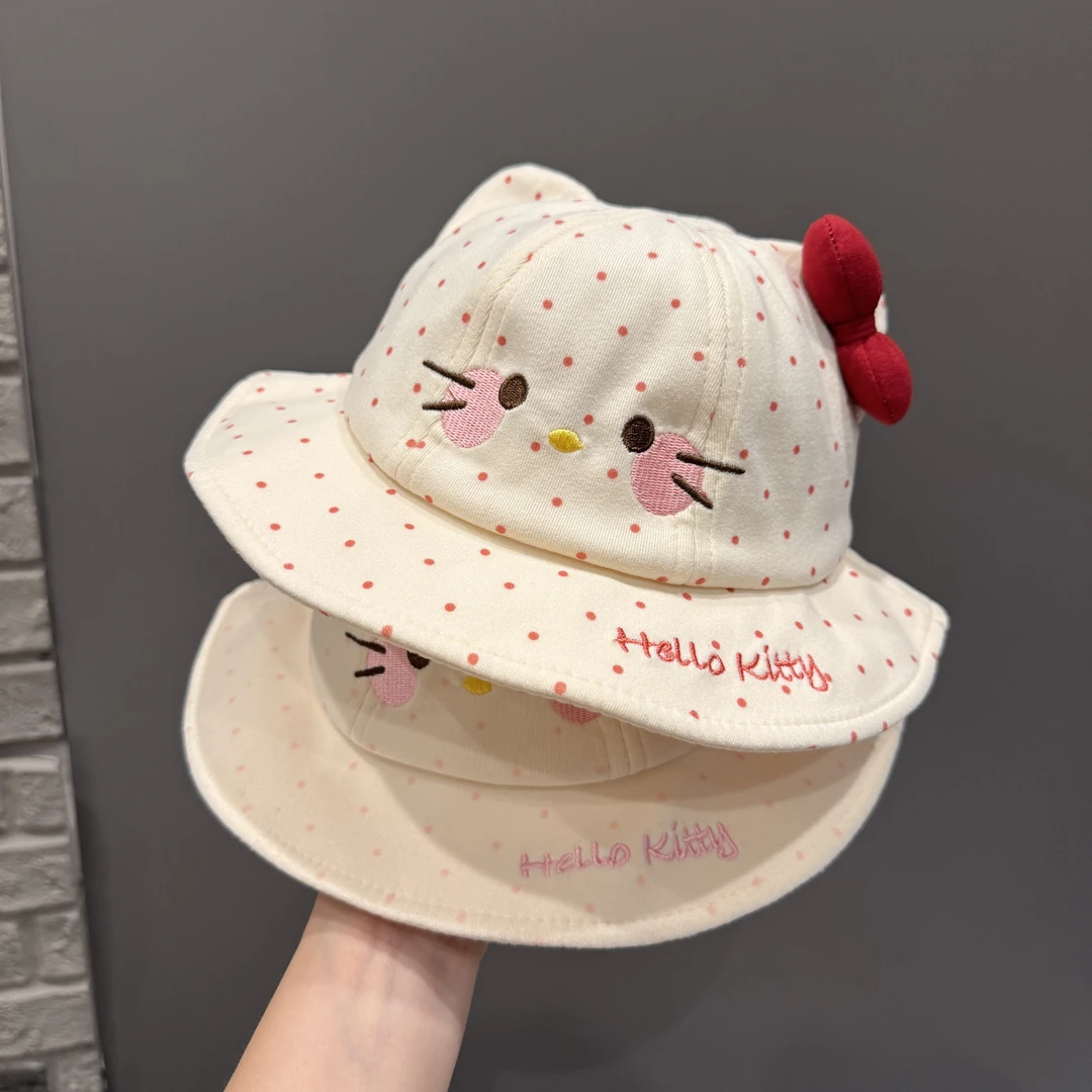 婴儿帽子春秋薄款小月龄遮阳防晒渔夫帽女宝宝可爱卡通小猫咪盆帽