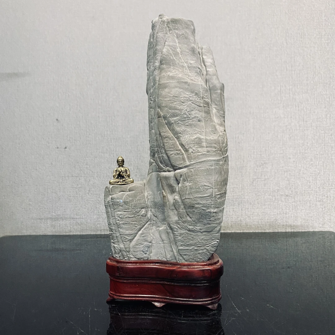 灵璧精品莲花瓣宋山  大红酸枝底座 天然观赏石摆件 文房案头摆件