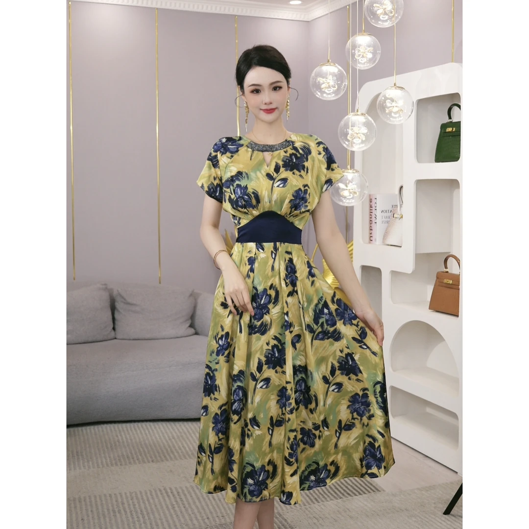 2025夏季新款【DD-2560】法式小众高级感度假风黄色收腰显瘦连衣裙