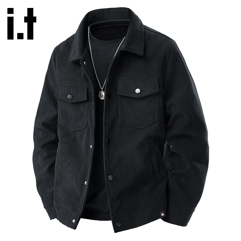 it:CHOCOOLATE黑色简约工装休闲夹克男士2025冬季灯芯绒保暖外套