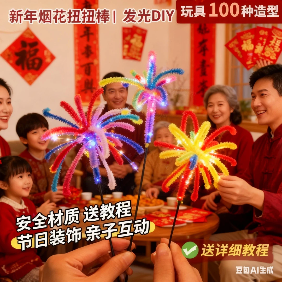 新款跨年氛围神器扭扭棒烟花发夹diy材料高级发饰成品元旦出片神