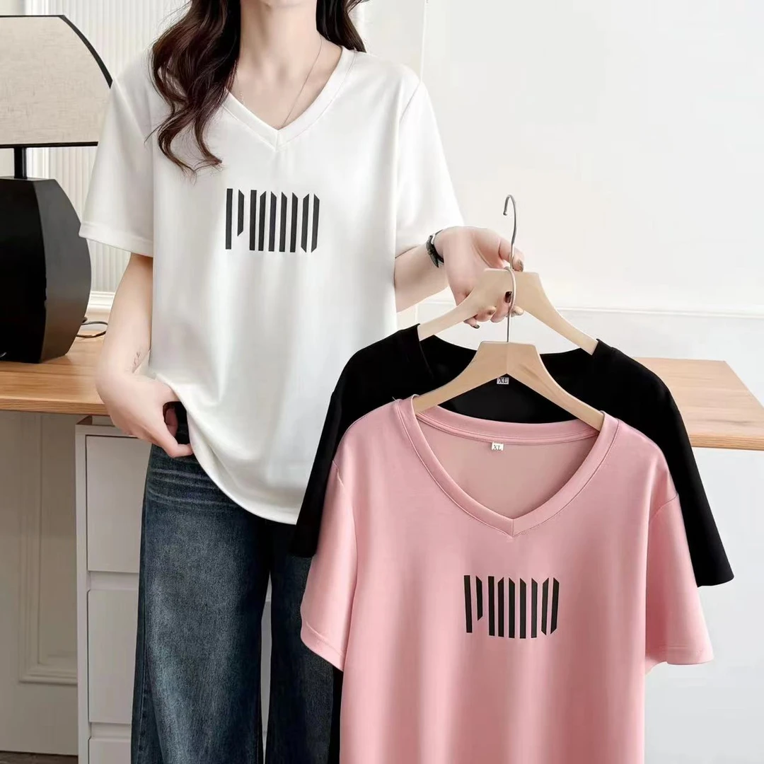 大码女装110-210斤夏季新款时尚百搭印花短袖宽松T恤#25109