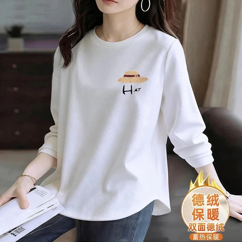 女圆领德绒不规则下摆2025新款修身小众百搭遮肉秋冬长袖上衣外套