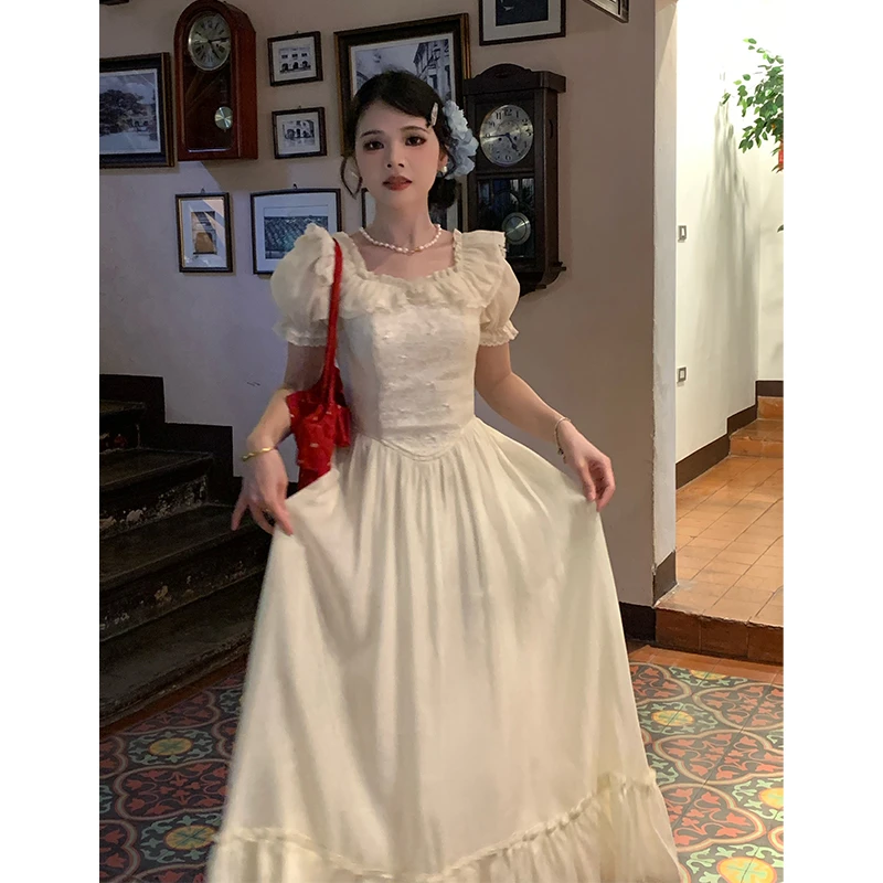 【月光手书】法式复古连衣裙女装夏季领证穿搭公主长裙子07045显瘦