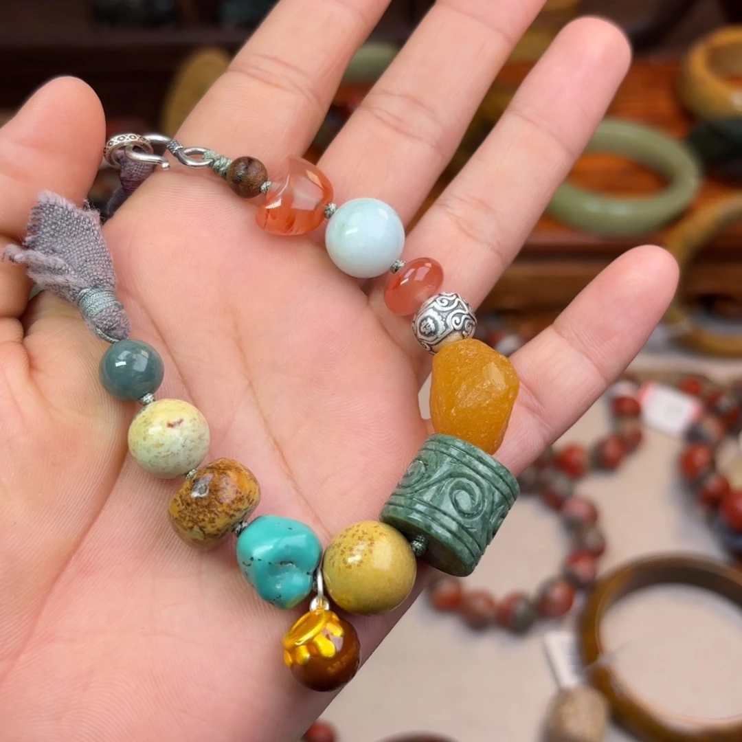 岫岩河磨玉（透闪石质玉）手链未镶嵌微*?