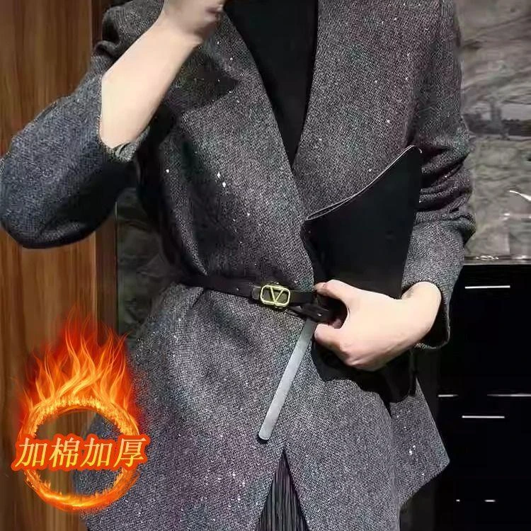 高级感格纹西装外套女欧洲站2025秋新款重工亮片收腰显瘦西服