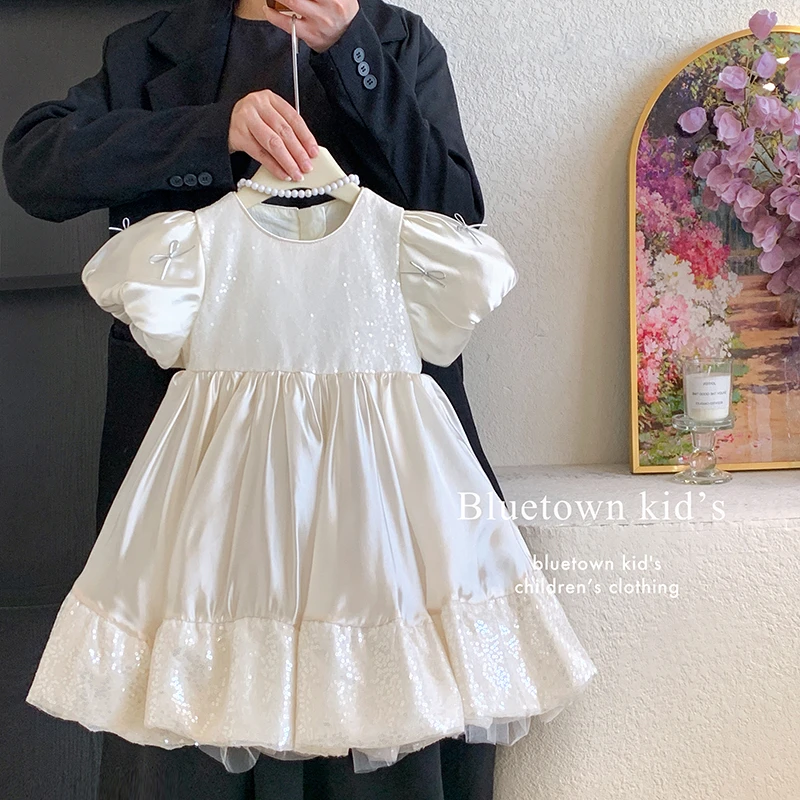 【本妈】2026夏”月琉璃”女童泡泡袖亮片公主连衣裙T62131