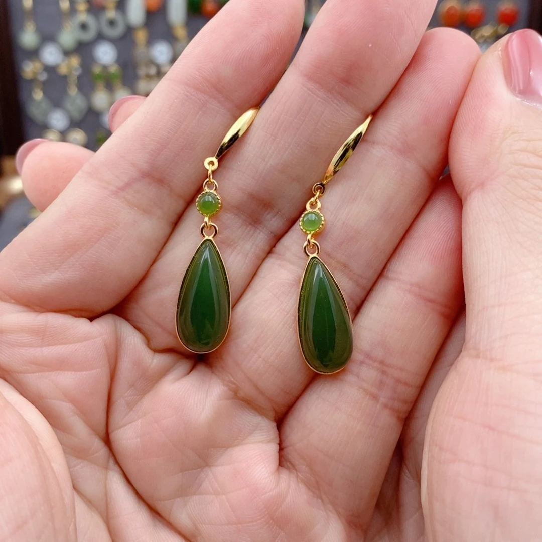 银S925镶嵌和田玉耳饰