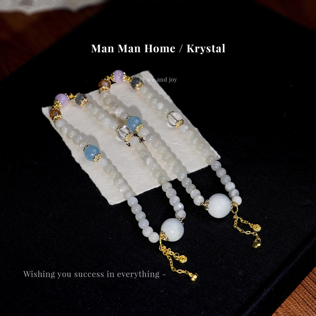 MMJ821【雪落】暖暖家白月光海蓝宝紫锂辉白水晶月光石手链