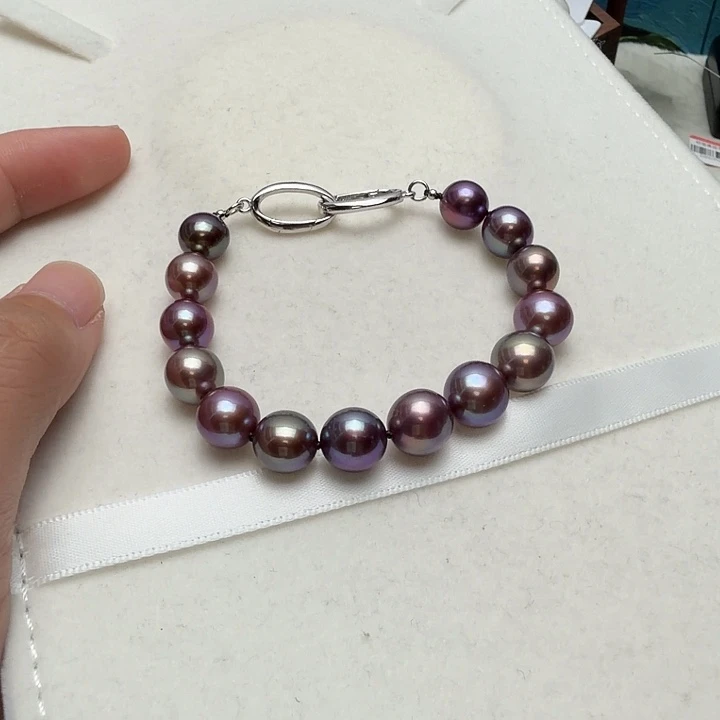 手绳银S925镶嵌淡水珍珠8-11近圆、加扣头长17厘米