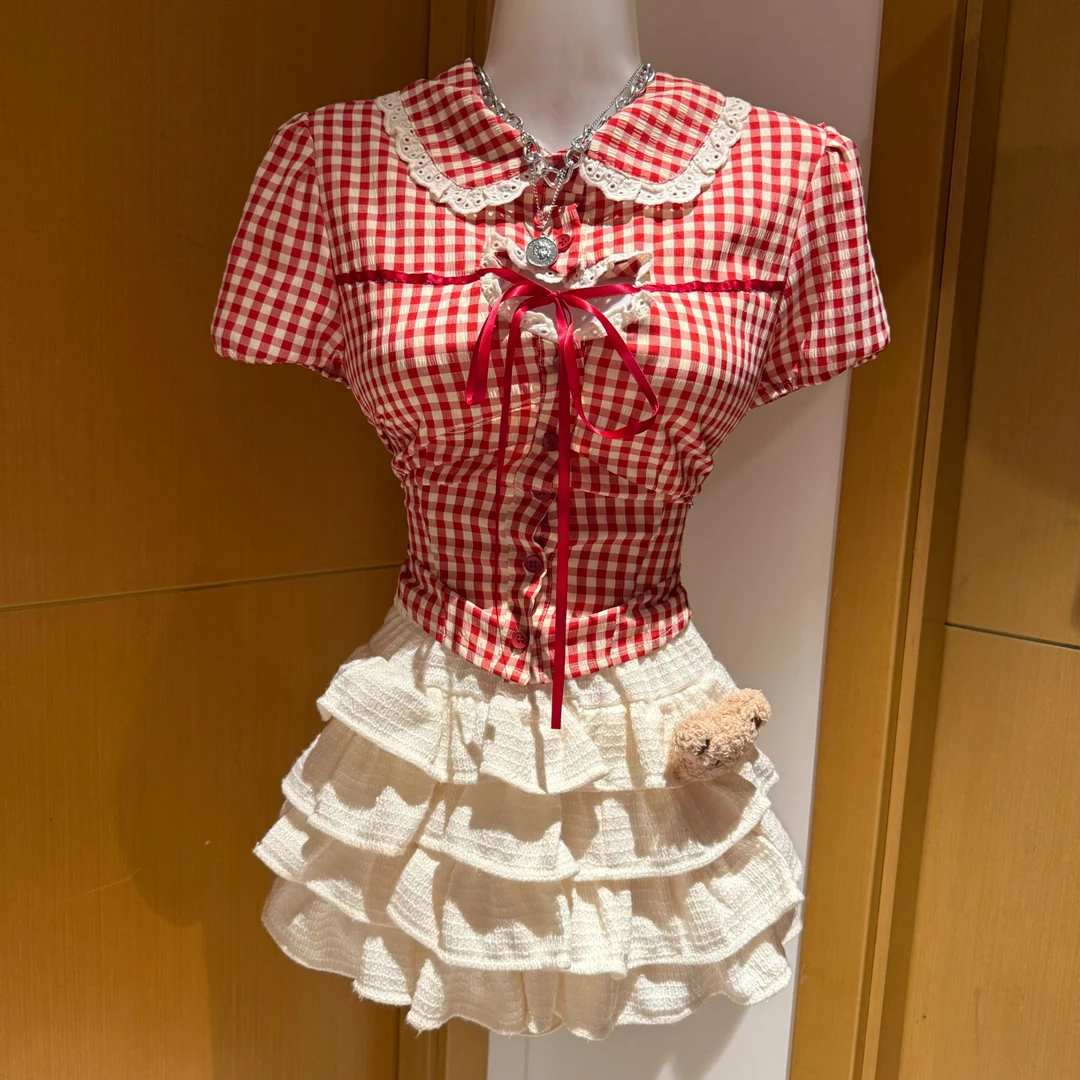 MUA家糯雪琉光上衣杏色短裙夏季款