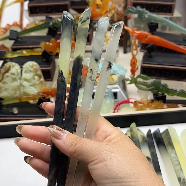 蛇纹石玉岫玉发簪未镶嵌安***安