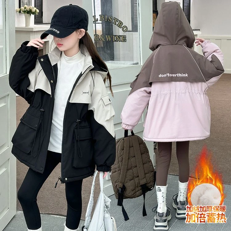 女童派克服秋冬装外套2024新款女大童加绒加厚儿童冬季洋气冲锋衣