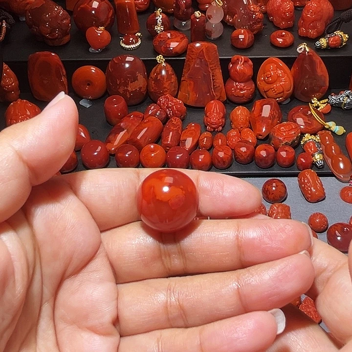 南红玛瑙未镶嵌配饰火焰纹圆珠20.2mm