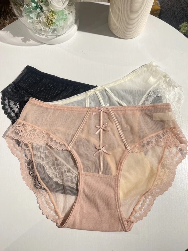 3条装 舞缎芭蕾 维秘轻奢中腰蕾丝女士内裤