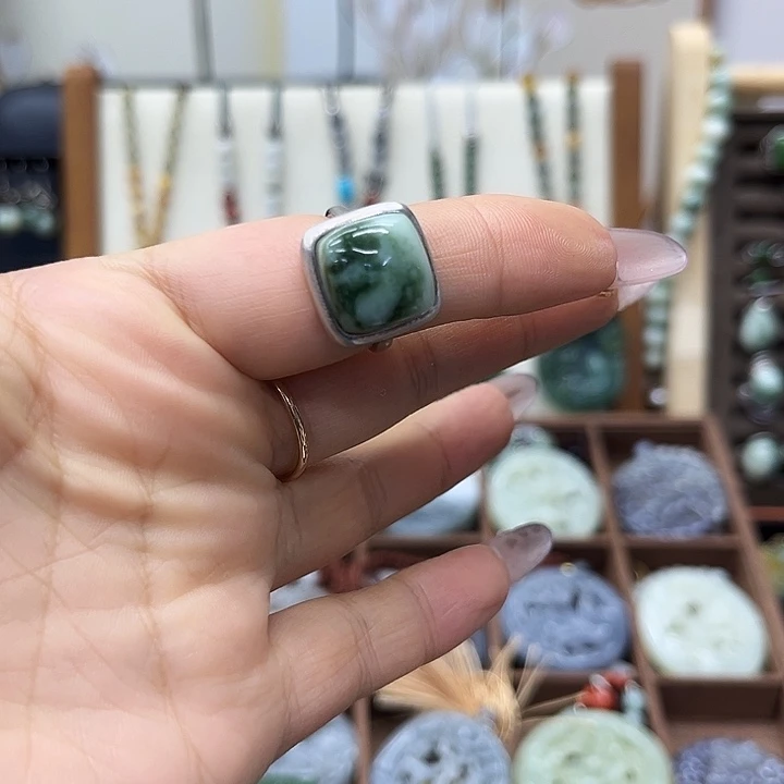 蛇纹石玉银S925镶嵌戒指
