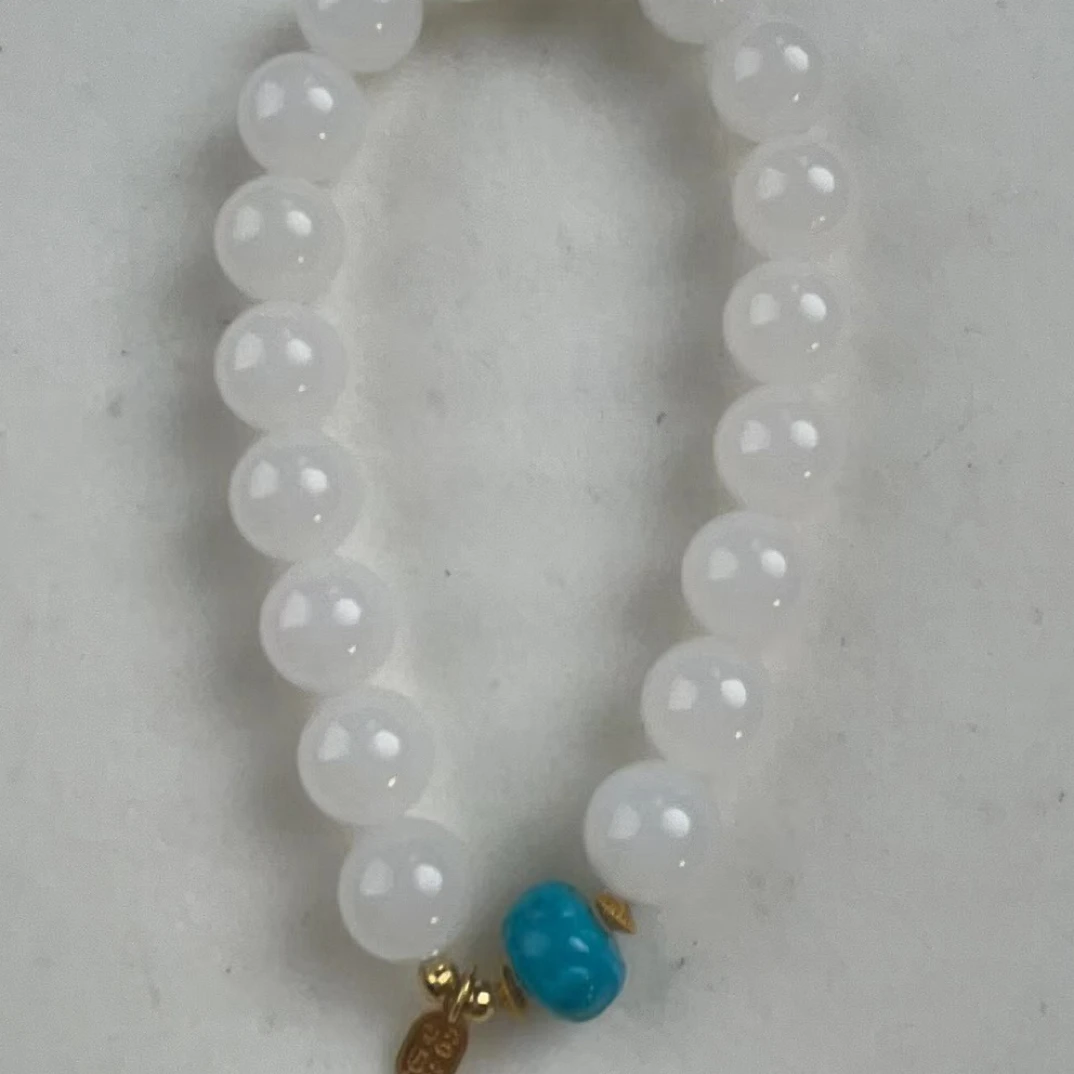 和田玉白玉手串18k金