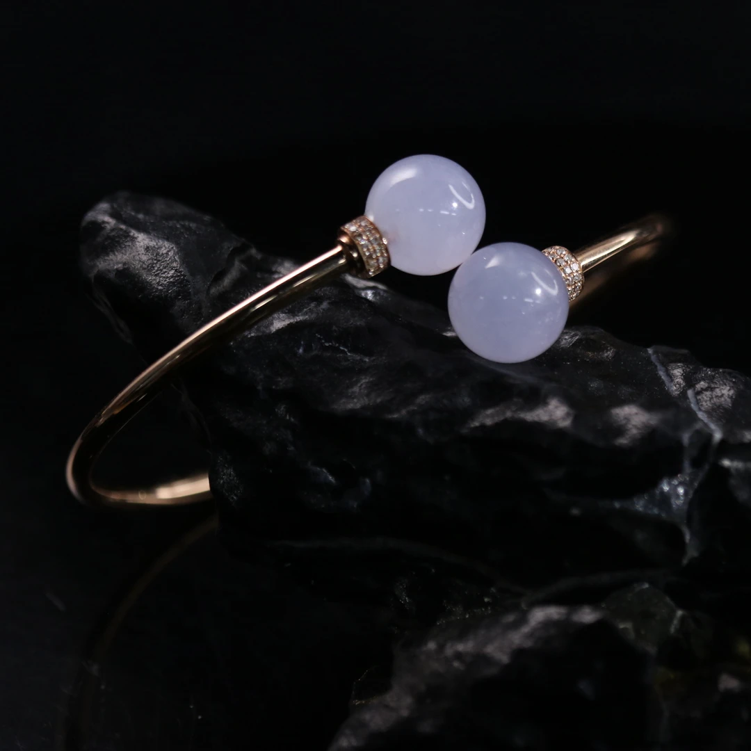 FC71天然缅甸翡翠A货18k冰紫珠子手镯/500180/保利厦门拍卖