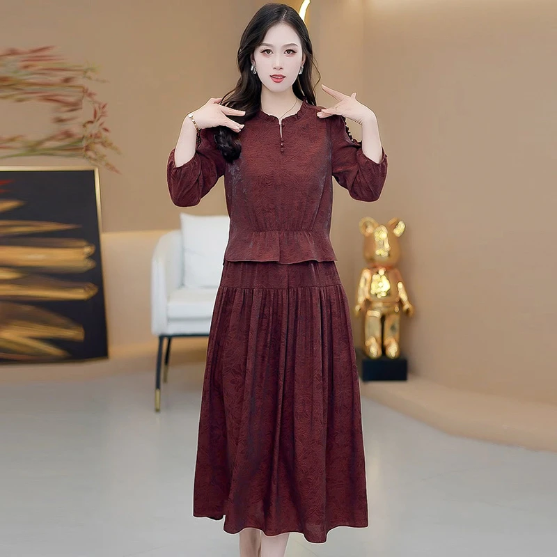 2025春秋新款时尚气质假俩件连衣裙女中年妈妈洋气减龄遮肉连衣裙