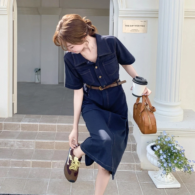 高级感气质牛仔连衣裙女夏2025新款超火简单大方轻奢简约百搭长裙